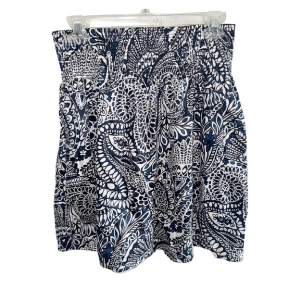 Tyler Böe Paisley Skirt Elastic Waist Lined Sz Medium 21” Black/Blue/White